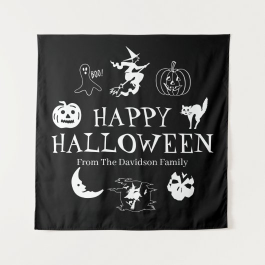 Happy Halloween custom name black spooky decor Wandteppich (Vorderseite)