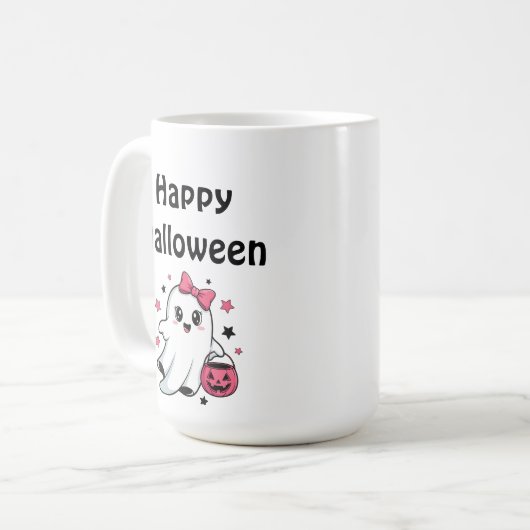 Happy Halloween Cute Pumpkin Ghost Kaffeetasse (Vorderseite Links)