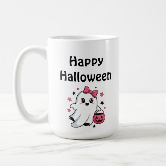 Happy Halloween Cute Pumpkin Ghost Kaffeetasse (Links)