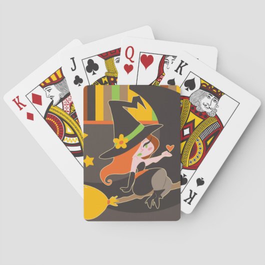 "Happy Halloween" Cute Red Haired Witch Spielkarten (Rückseite)