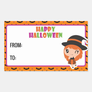 Happy Halloween cute witch Label 2 - orange Rechteckiger Aufkleber
