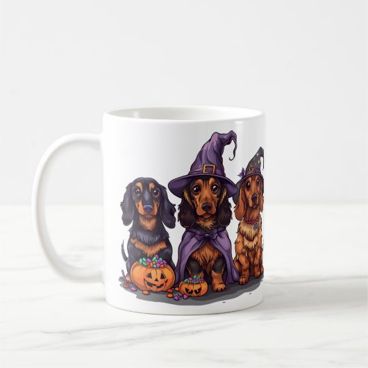Happy Halloween Dackel Hexenhunde Kaffeetasse (Links)