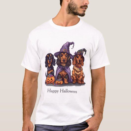 Happy Halloween Dackel Hexenhunde T-Shirt (Vorderseite)