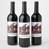 Happy Halloween Dackel Hexenhunde Weinetikett (Flaschen)