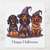 Happy Halloween Dackel Hexenhunde Weinetikett (Einzelnes Label)