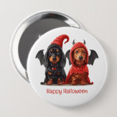 Happy Halloween Dackel Hunde Devil Bat Button (Vorne & Hinten)