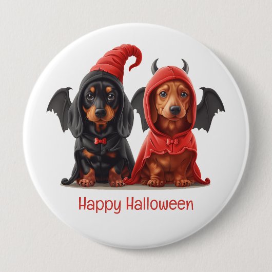 Happy Halloween Dackel Hunde Devil Bat Button (Vorderseite)