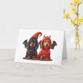 Happy Halloween Dackel Hunde Devil Bat Karte (Gelbe Blume)