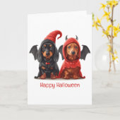 Happy Halloween Dackel Hunde Devil Bat Karte (Gelbe Blume)