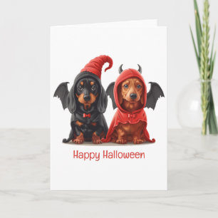Happy Halloween Dackel Hunde Devil Bat Karte