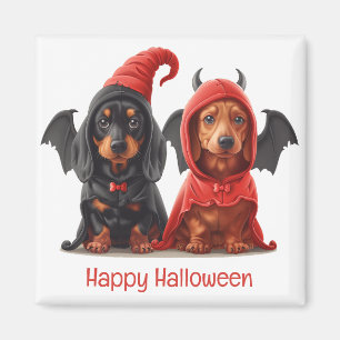 Happy Halloween Dackel Hunde Devil Bat Magnet