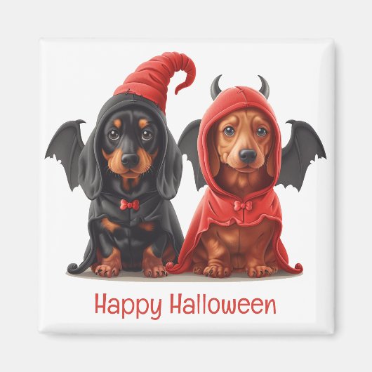 Happy Halloween Dackel Hunde Devil Bat Magnet (Vorne)