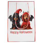 Happy Halloween Dackel Hunde Devil Bat Mittlere Geschenktüte (Rückseite)