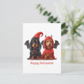 Happy Halloween Dackel Hunde Devil Bat Postkarte (Stehend Vorderseite)