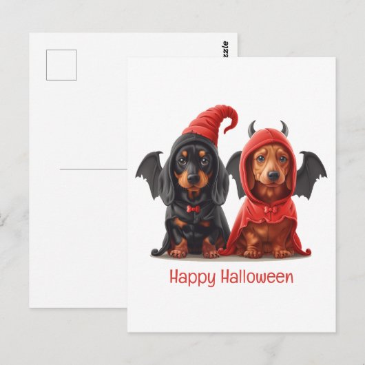 Happy Halloween Dackel Hunde Devil Bat Postkarte (Vorne/Hinten)
