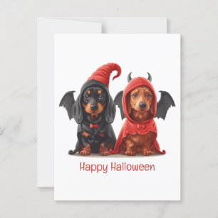 Happy Halloween Dackel Hunde Devil Bat Postkarte