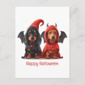 Happy Halloween Dackel Hunde Devil Bat Postkarte (Vorderseite)