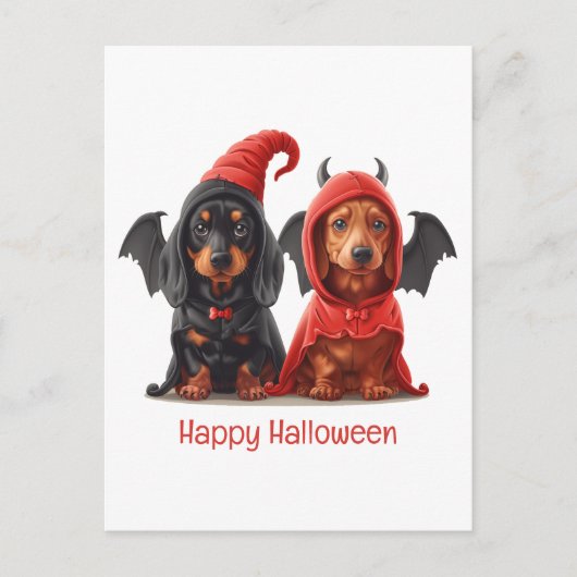 Happy Halloween Dackel Hunde Devil Bat Postkarte (Vorderseite)