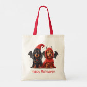Happy Halloween Dackel Hunde Devil Bat Tragetasche (Rückseite)