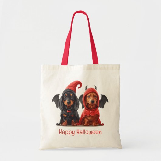Happy Halloween Dackel Hunde Devil Bat Tragetasche (Vorne)