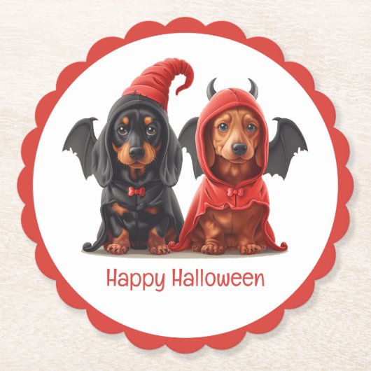 Happy Halloween Dackel Hunde Devil Bat Untersetzer (Vorderseite)