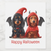 Happy Halloween Dackel Hunde Devil Bat Weinetikett (Einzelnes Label)