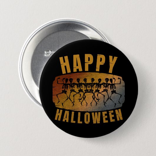 HAPPY HALLOWEEN DANCING SKELETON BUTTON (Vorne & Hinten)