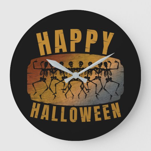 HAPPY HALLOWEEN DANCING SKELETON GROßE WANDUHR (Vorderseite)