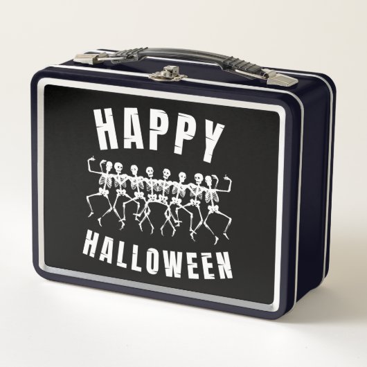 HAPPY HALLOWEEN DANCING SKELETONS METALL BROTDOSE (Vorderseite)