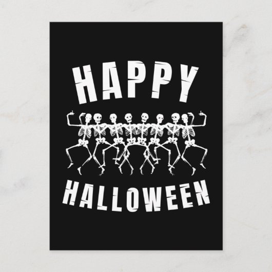 HAPPY HALLOWEEN DANCING SKELETONS POSTKARTE (Vorderseite)