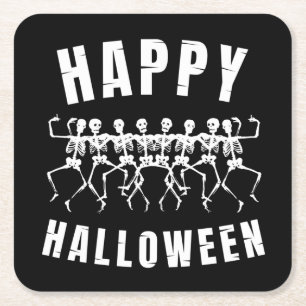 HAPPY HALLOWEEN DANCING SKELETONS RECHTECKIGER PAPPUNTERSETZER