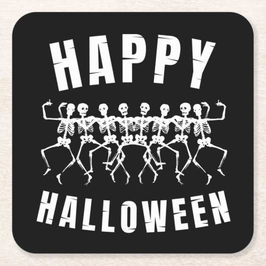 HAPPY HALLOWEEN DANCING SKELETONS RECHTECKIGER PAPPUNTERSETZER (Vorderseite)