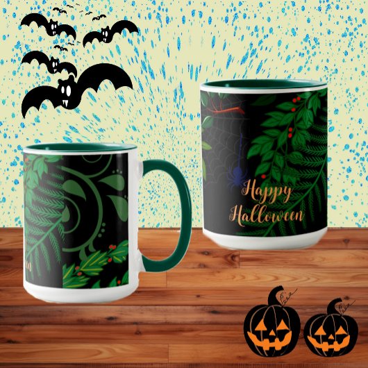Happy Halloween Dark Green Botanical Foliage Tasse