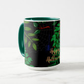 Happy Halloween Dark Green Botanical Foliage Tasse (Vorderseite Links)