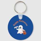 Happy Halloween Deep Blue Circle Schlüsselanhänger (Vorderseite)