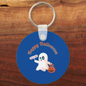 Happy Halloween Deep Blue Circle Schlüsselanhänger (Vorderseite)