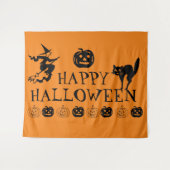Happy Halloween-Dekor in Schwarz und Orange Wandteppich (Vorderseite (Horizontal))
