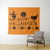 Happy Halloween-Dekor in Schwarz und Orange Wandteppich (Beispiel (Horizontal))