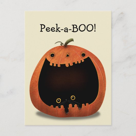 Happy Halloween Dekoration Black Cat in Pumpkin Postkarte (Vorderseite)