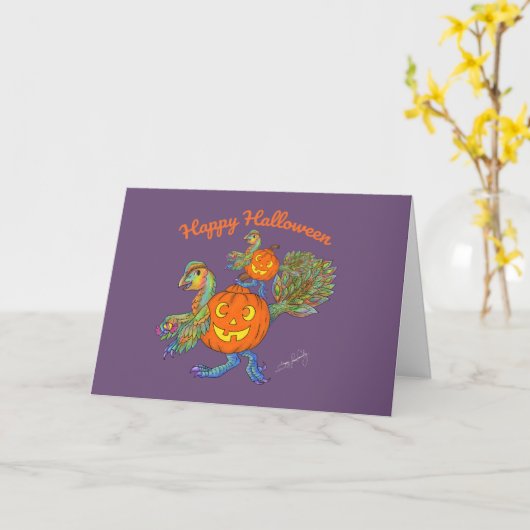 Happy Halloween Dinosaur Card Karte (Gelbe Blume)