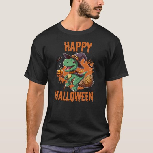 Happy Halloween Dinosaur with Pumpkin - Funny T-Re T-Shirt (Vorderseite)