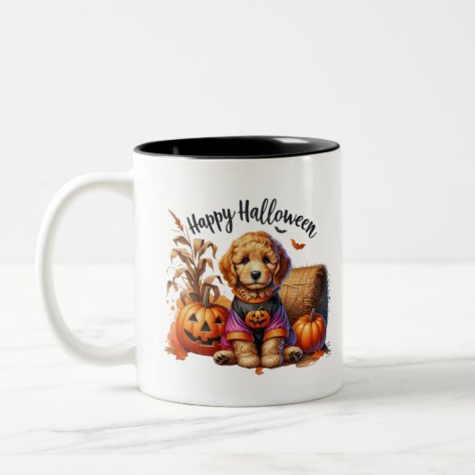 Happy Halloween Dogg Funny Design Zweifarbige Tasse (Links)