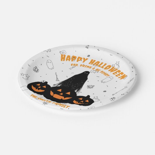 Happy Halloween "Drink, essen, und Beängstigend se Pappteller (Schrägansicht)