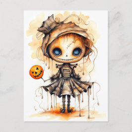 Happy Halloween Eerie Pumpkin Girl Postkarte