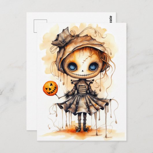 Happy Halloween Eerie Pumpkin Girl Postkarte (Vorne/Hinten)
