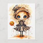 Happy Halloween Eerie Pumpkin Girl Postkarte (Vorderseite)