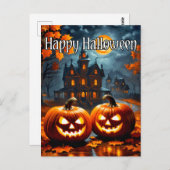 Happy Halloween, ein furchtbares Spuk Haus Postkarte (Vorne/Hinten)