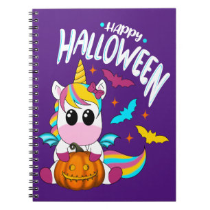 Happy Halloween Einhorn mit Kürbisweiß Notizblock