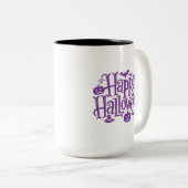 Happy Halloween elegant purple white Zweifarbige Tasse (VorderseiteRechts)