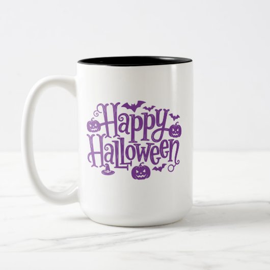 Happy Halloween elegant purple white Zweifarbige Tasse (Links)